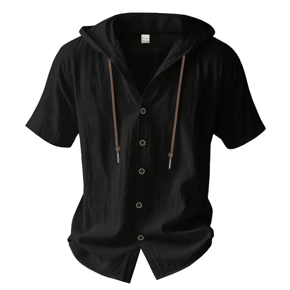 Shirt – Mens – Spring & Summer – Cotton Linen Hooded Short Sleeve – Montford Co - Montford & Co