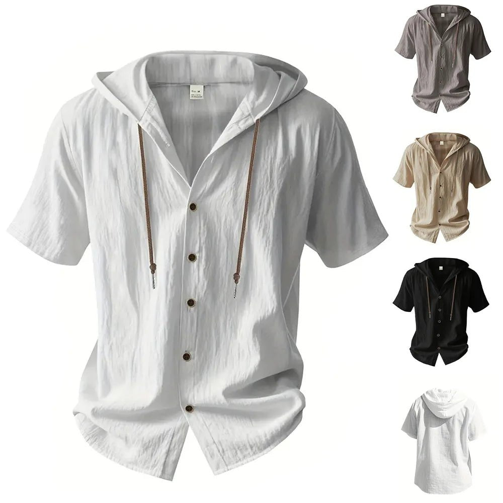 Shirt – Mens – Spring & Summer – Cotton Linen Hooded Short Sleeve – Montford Co - Montford & Co