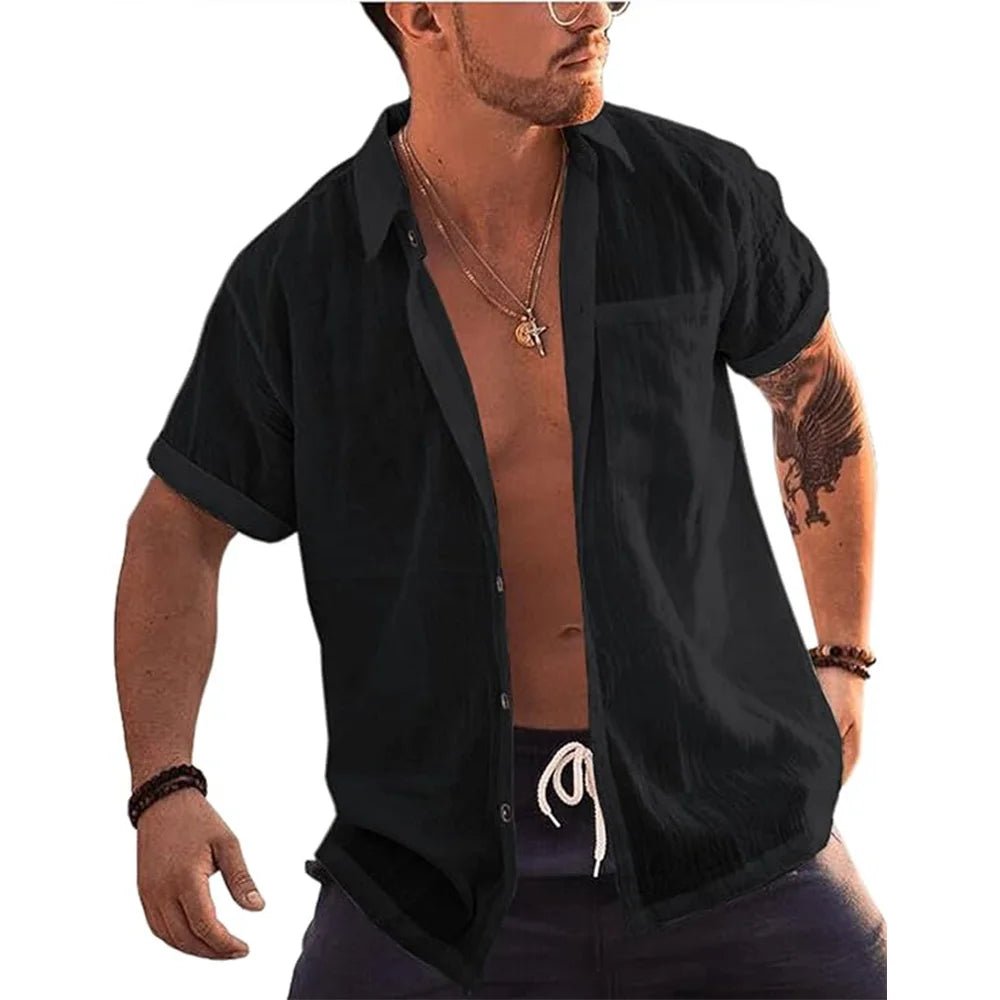 Shirt – Mens – Spring & Summer – Mens Short Sleeve Linen Button Up Shirt with Pocket – Montford Co - Montford & Co