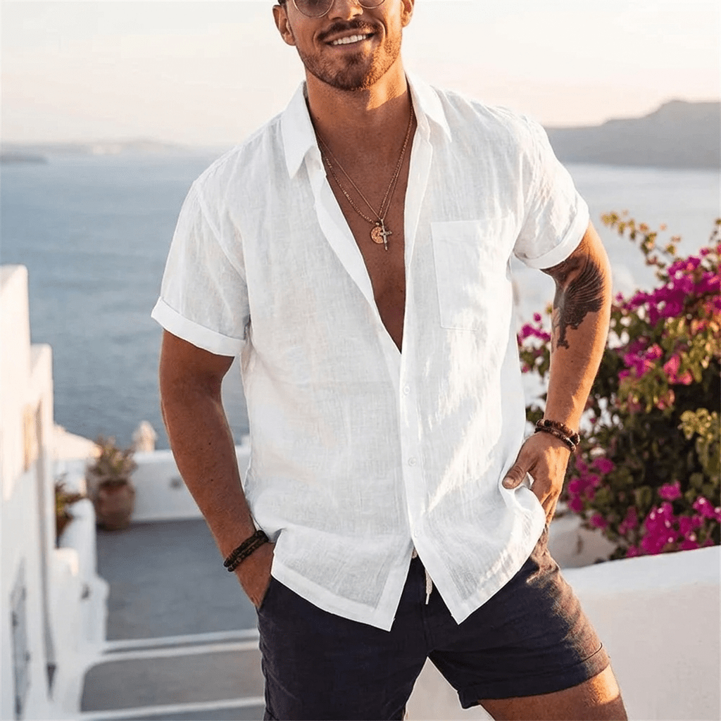 Shirt – Mens – Spring & Summer – Mens Short Sleeve Linen Button Up Shirt with Pocket – Montford Co - Montford & Co