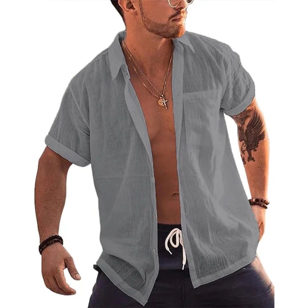 Shirt – Mens – Spring & Summer – Mens Short Sleeve Linen Button Up Shirt with Pocket – Montford Co - Montford & Co
