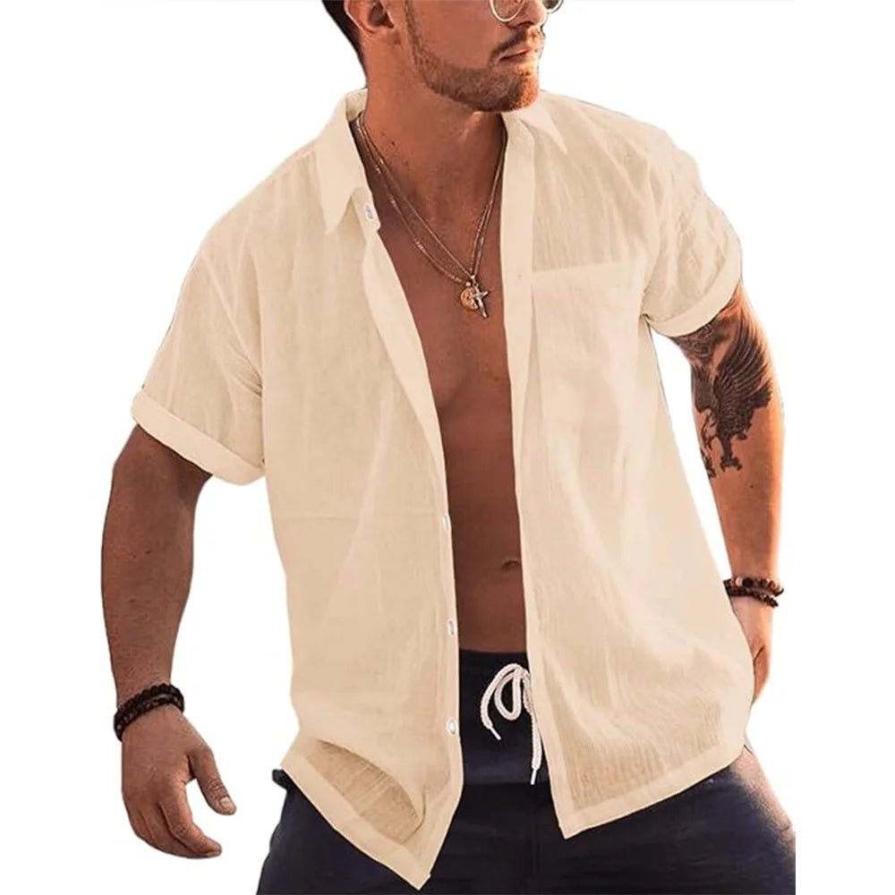 Shirt – Mens – Spring & Summer – Mens Short Sleeve Linen Button Up Shirt with Pocket – Montford Co - Montford & Co