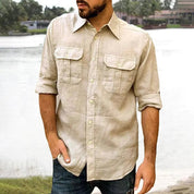 Shirts – Mens – All Season – Cotton Linen Long Sleeve Solid Color Casual Top – Montford Co - Montford & Co
