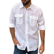 Shirts – Mens – All Season – Cotton Linen Long Sleeve Solid Color Casual Top – Montford Co - Montford & Co