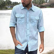 Shirts – Mens – All Season – Cotton Linen Long Sleeve Solid Color Casual Top – Montford Co - Montford & Co