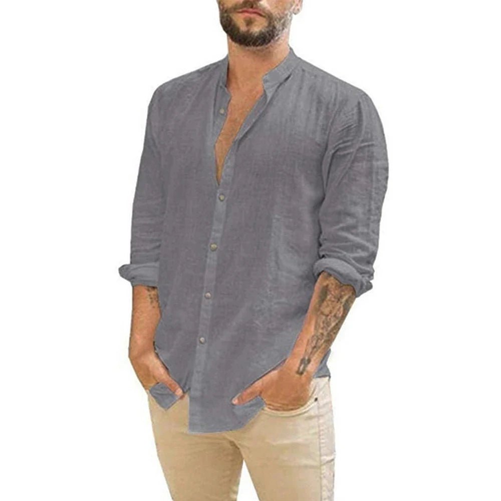 Shirts – Mens – Spring &amp; Summer – Cotton Linen Long - Sleeved Casual Shirt – Montford Co - Montford & Co