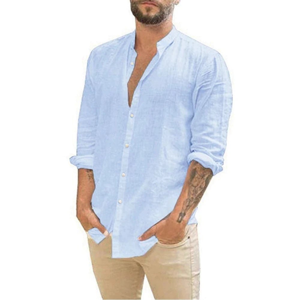 Shirts – Mens – Spring &amp; Summer – Cotton Linen Long - Sleeved Casual Shirt – Montford Co - Montford & Co