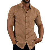 Shirts – Mens – Spring & Summer – Cotton Casual Short Sleeved Turn - Down Collar – Montford Co - Montford & Co