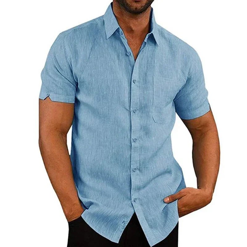 Shirts – Mens – Spring & Summer – Cotton Casual Short Sleeved Turn - Down Collar – Montford Co - Montford & Co