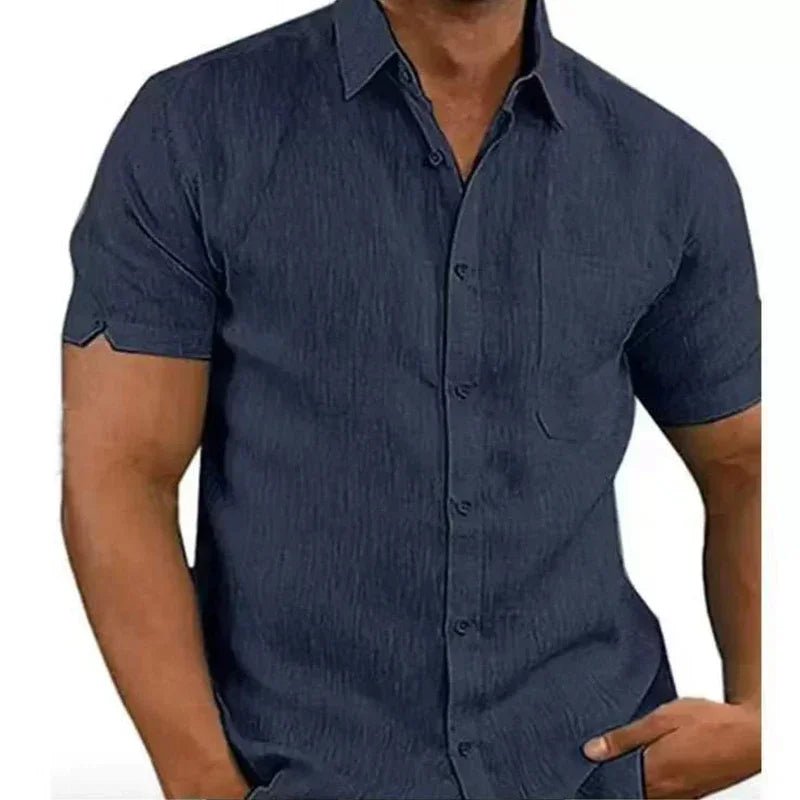 Shirts – Mens – Spring & Summer – Cotton Casual Short Sleeved Turn - Down Collar – Montford Co - Montford & Co