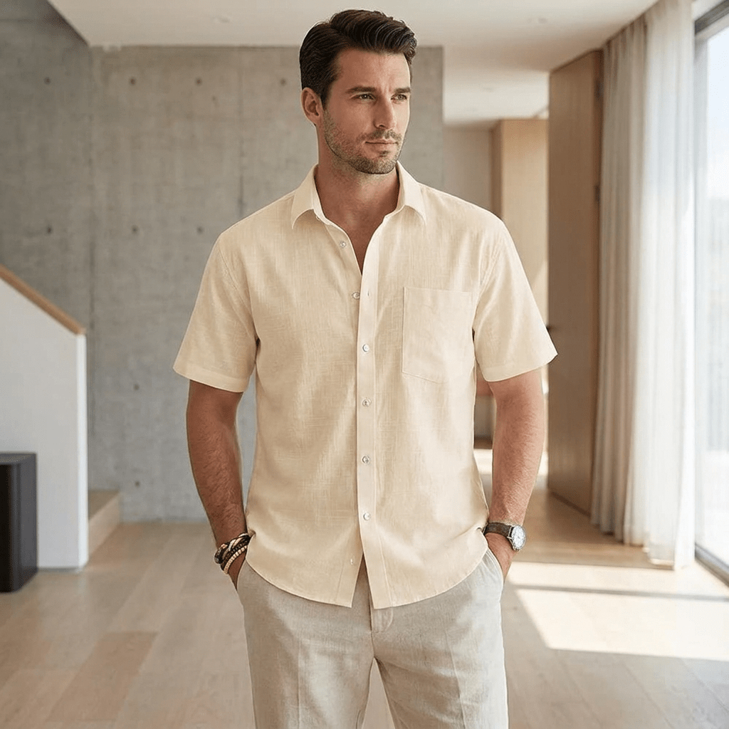 Shirts – Mens – Spring & Summer – Men's Solid Color Cotton Short Sleeve Shirt – Montford Co - Montford & Co