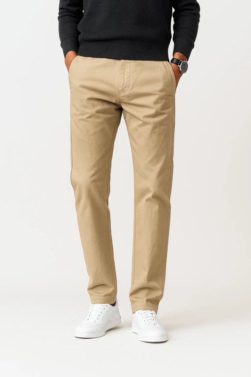 Stretch Cotton Chino Pants Khaki Straight Fit - Montford & Co