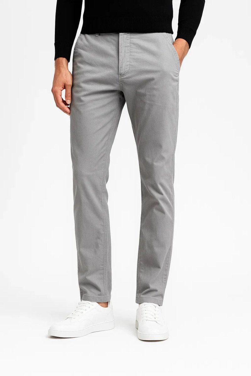 Stretch Cotton Chino Pants Khaki Straight Fit - Montford & Co