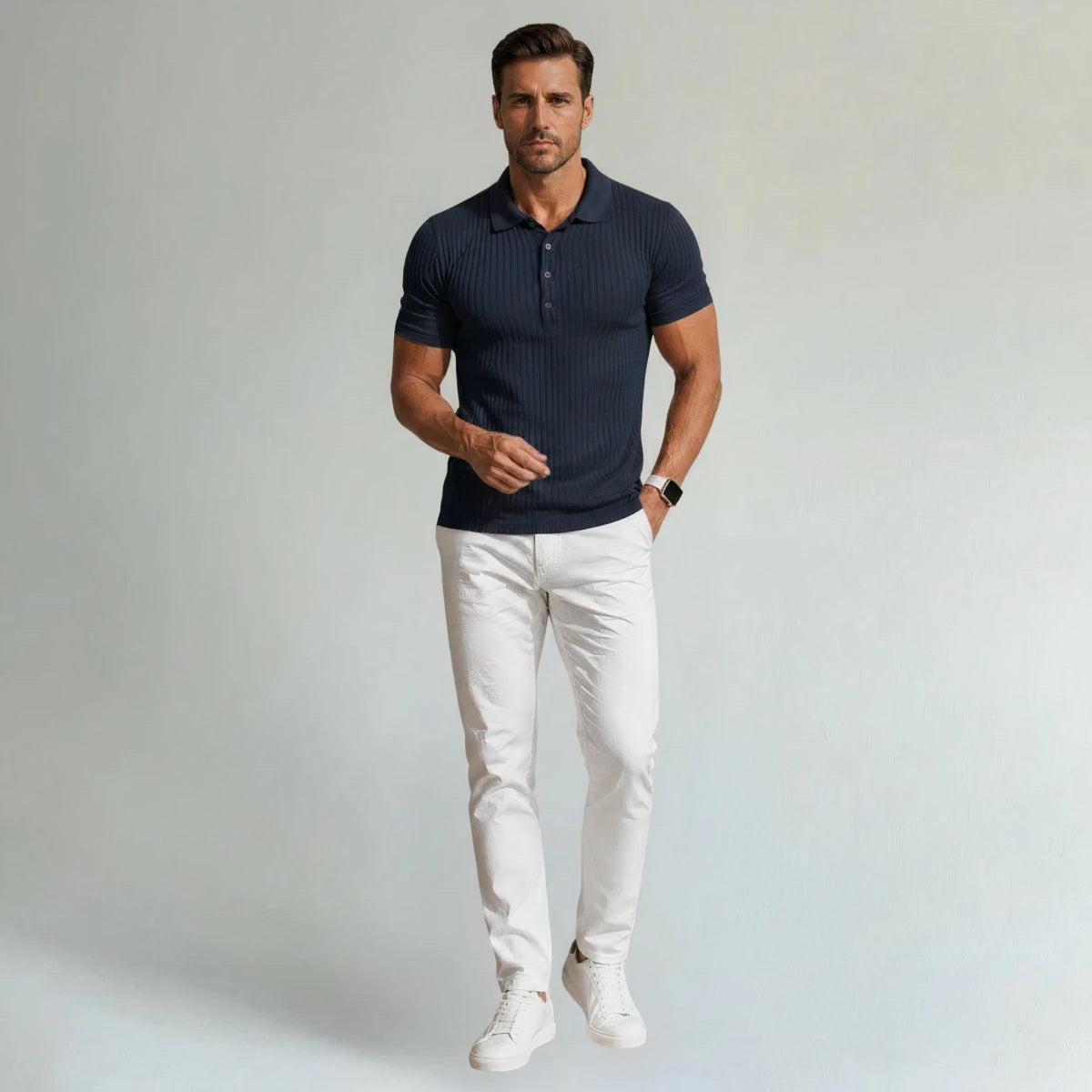 Stretch Ribbed Casual Polo Shirt - Montford & Co