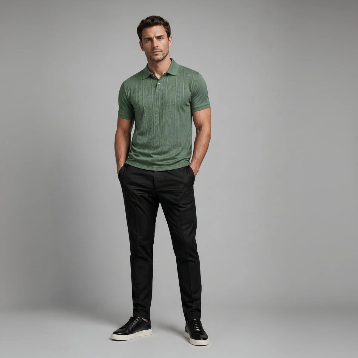 Textured Button Up Casual Polo Shirt - Montford & Co