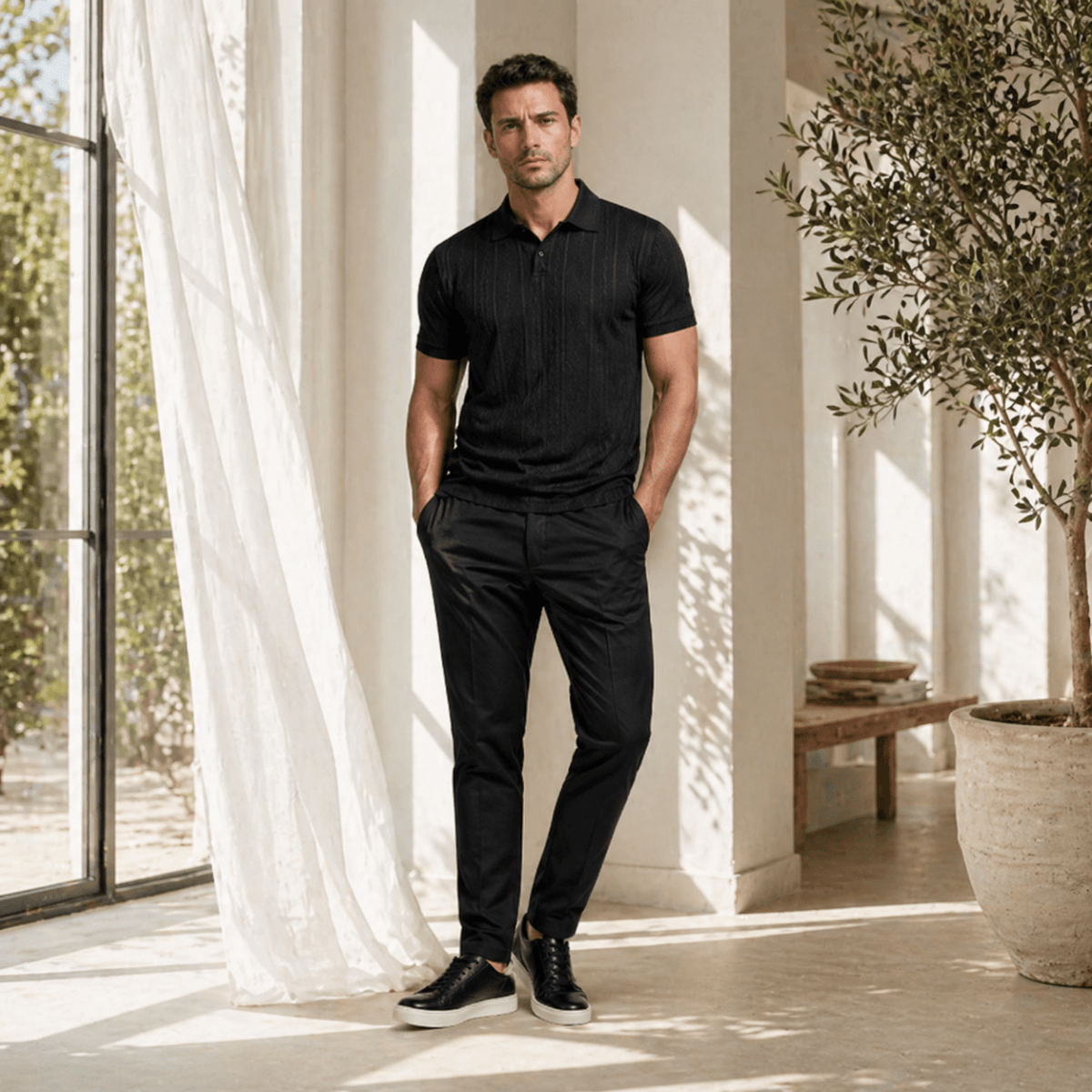 Textured Button Up Casual Polo Shirt - Montford & Co