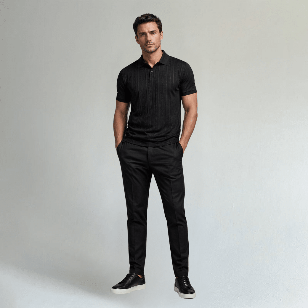 Textured Button Up Casual Polo Shirt - Montford & Co