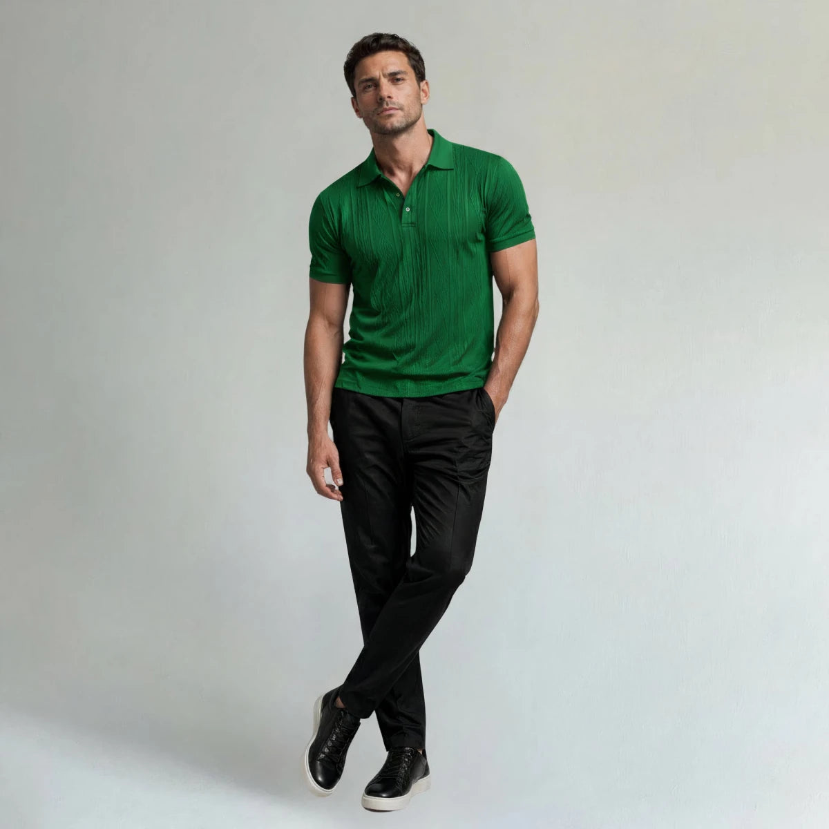 Textured Button - Up Polo Shirt - Montford & Co