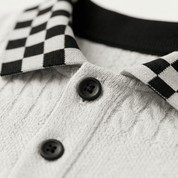 Textured Knit Polo Shirt with Checkered Collar - Montford & Co
