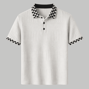 Textured Knit Polo Shirt with Checkered Collar - Montford & Co