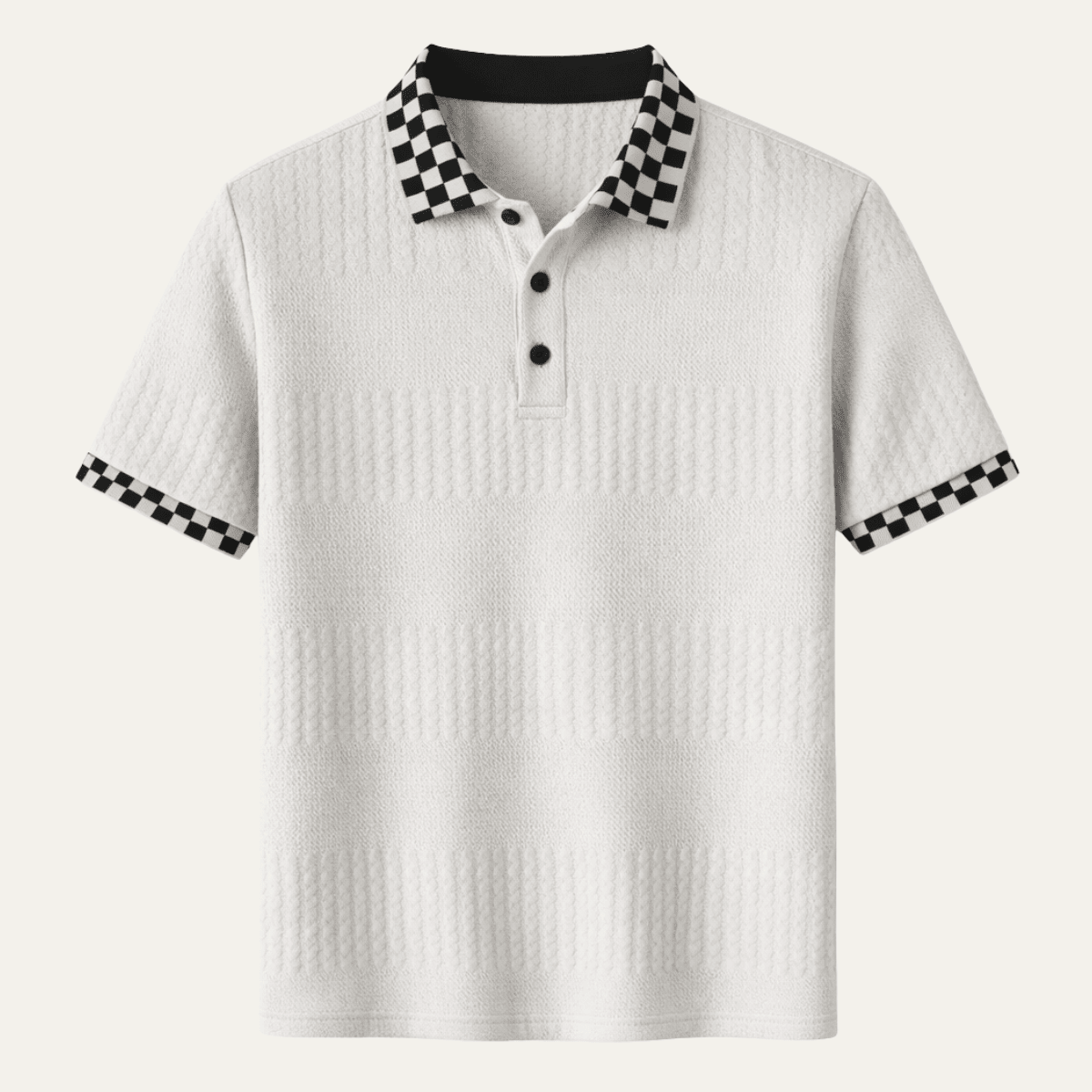 Textured Knit Polo Shirt with Checkered Collar - Montford & Co