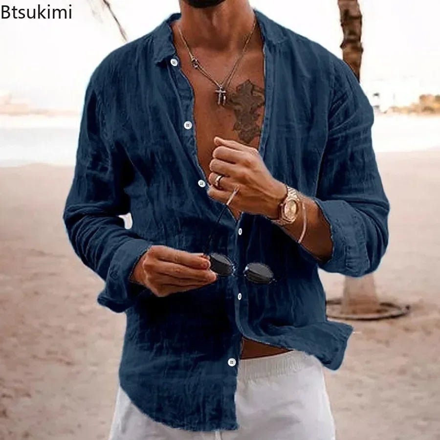 Top – Mens – All Season – Men's Cotton Linen Shirt – Montford Co - Montford & Co