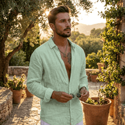 Top – Mens – All Season – Men's Cotton Linen Shirt – Montford Co - Montford & Co