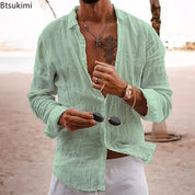 Top – Mens – All Season – Men's Cotton Linen Shirt – Montford Co - Montford & Co