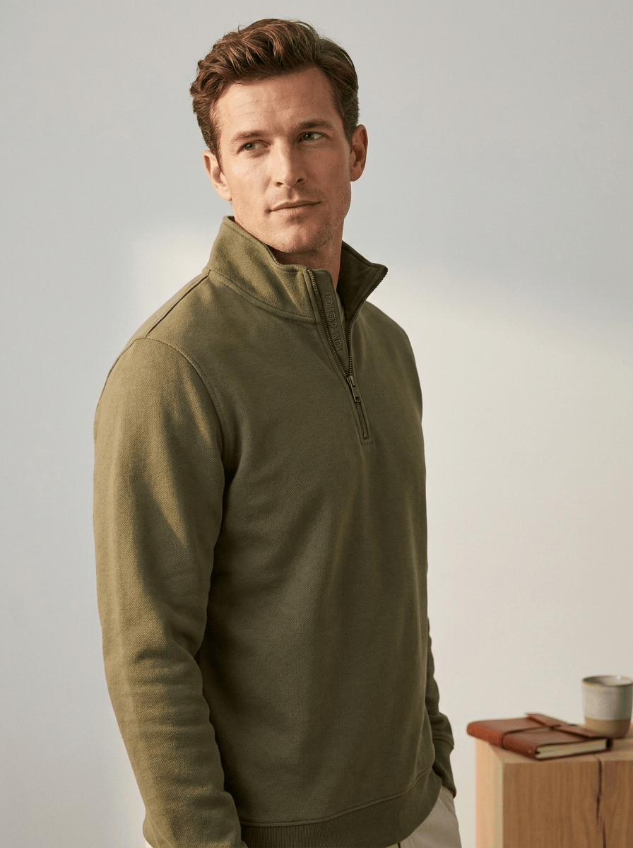 Top – Mens – All Season – Men's Standing Collar Half Zipper Sportswear Long Sleeve Sweatshirt – Montford Co - Montford & Co