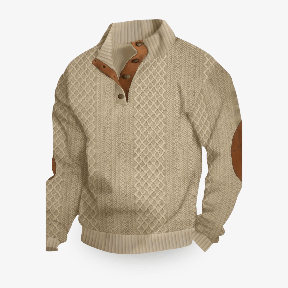 Top – Mens – Autumn & Winter – Heren Luxe Trui met Kabelpatroon en Elleboogstukken – Montford Co - Montford & Co