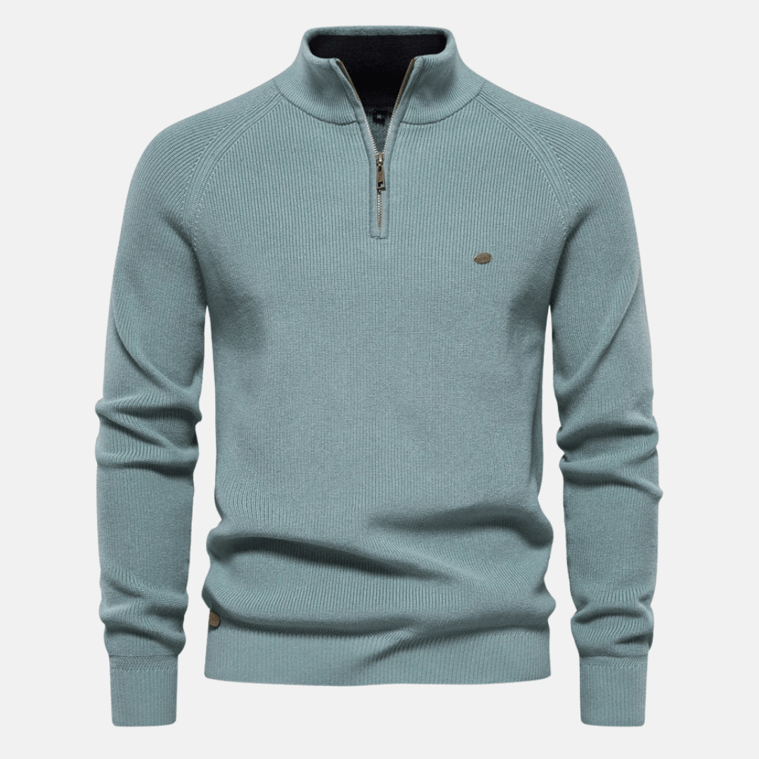 Top – Mens – Autumn & Winter – Heren Sweater Met Half - Zip En Ribgebreide Mouwen – Montford Co - Montford & Co