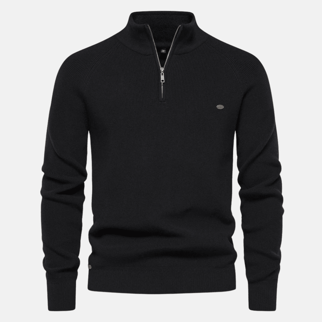 Top – Mens – Autumn & Winter – Heren Sweater Met Half - Zip En Ribgebreide Mouwen – Montford Co - Montford & Co