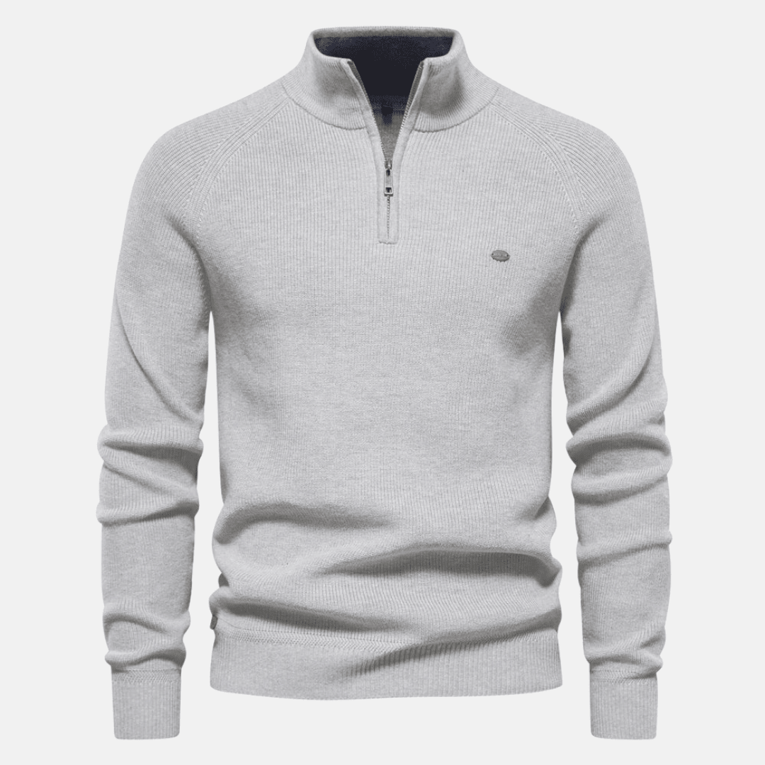 Top – Mens – Autumn & Winter – Heren Sweater Met Half - Zip En Ribgebreide Mouwen – Montford Co - Montford & Co