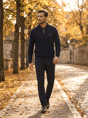 Top – Mens – Autumn & Winter – Heren Sweater Met Half - Zip En Ribgebreide Mouwen – Montford Co - Montford & Co