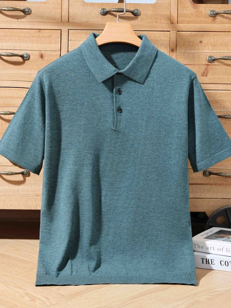 Top – Mens – Spring &amp; Summer – 100% Merino Wool Short Sleeve Polo Sweater – Montford Co - Montford & Co