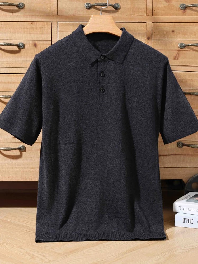 Top – Mens – Spring &amp; Summer – 100% Merino Wool Short Sleeve Polo Sweater – Montford Co - Montford & Co