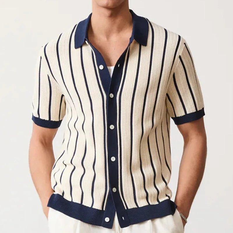 Top – Mens – Spring &amp; Summer – Men's Striped Knit Polo Shirt – Montford Co - Montford & Co