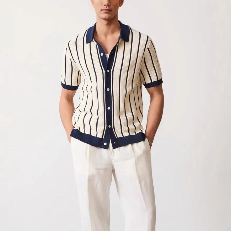 Top – Mens – Spring &amp; Summer – Men's Striped Knit Polo Shirt – Montford Co - Montford & Co