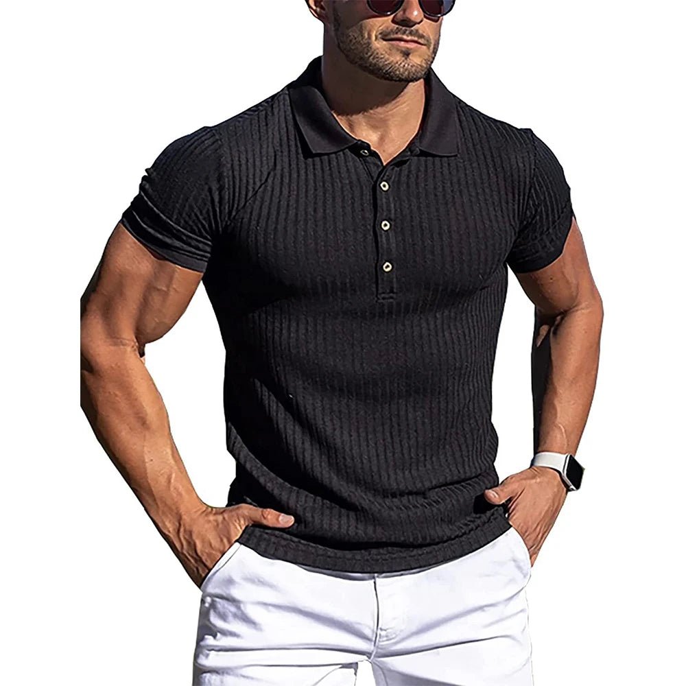 Top – Mens – Spring &amp; Summer – Solid Stripe Short Sleeve Polo Shirt – Montford Co - Montford & Co
