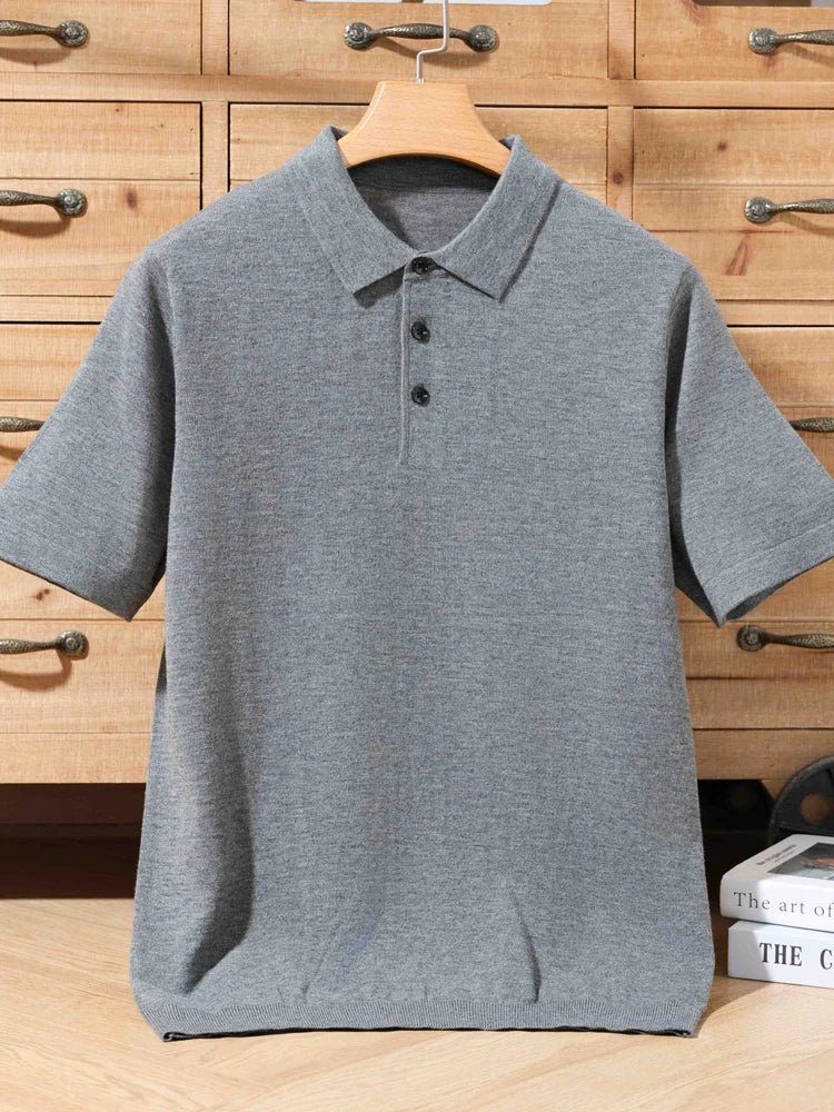 Top – Mens – Spring & Summer – 100% Merino Wool Short Sleeve Polo Sweater – Montford Co - Montford & Co