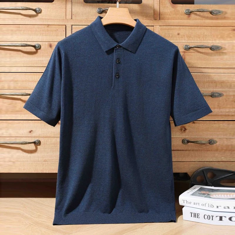 Top – Mens – Spring & Summer – 100% Merino Wool Short Sleeve Polo Sweater – Montford Co - Montford & Co