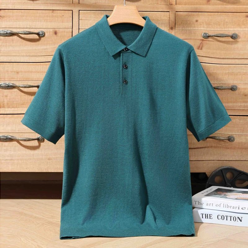 Top – Mens – Spring & Summer – 100% Merino Wool Short Sleeve Polo Sweater – Montford Co - Montford & Co