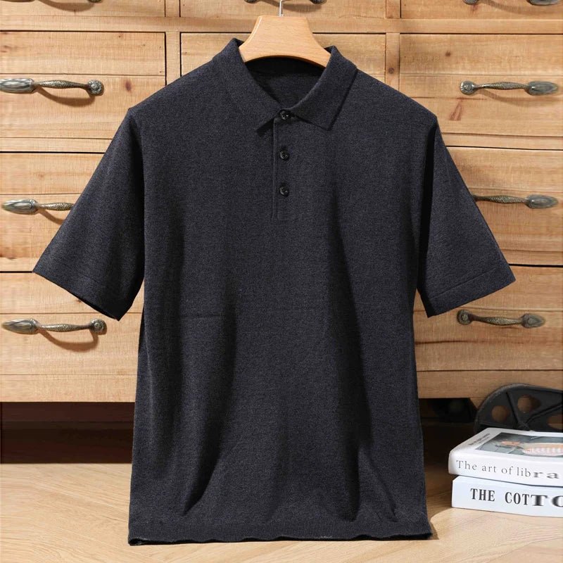 Top – Mens – Spring & Summer – 100% Merino Wool Short Sleeve Polo Sweater – Montford Co - Montford & Co