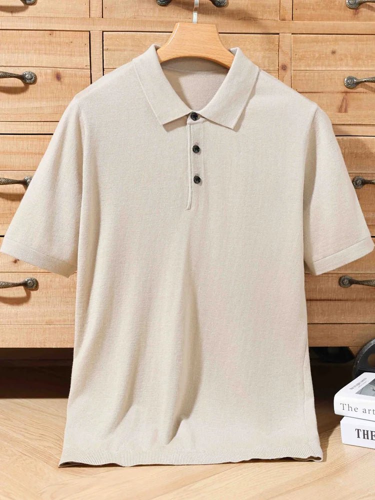 Top – Mens – Spring & Summer – 100% Merino Wool Short Sleeve Polo Sweater – Montford Co - Montford & Co