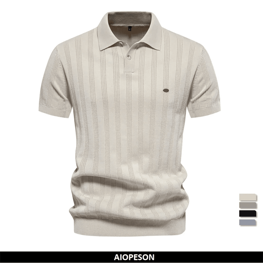 Top – Mens – Spring & Summer – Ribbed Knit Polo Shirt – Montford Co - Montford & Co
