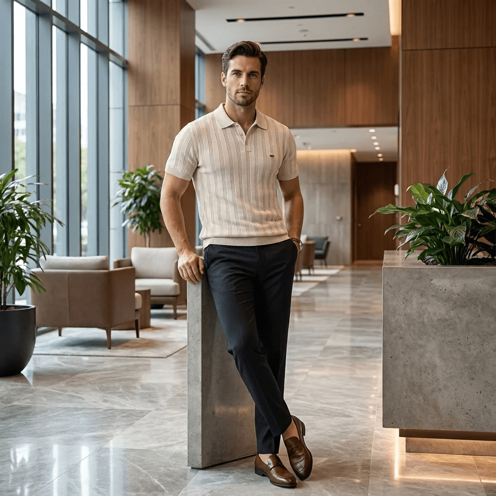 Top – Mens – Spring & Summer – Ribbed Knit Polo Shirt – Montford Co - Montford & Co