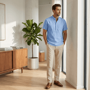 Top – Mens – Spring & Summer – Short Sleeve Solid Color Stand Up Collar Shirt – Montford Co - Montford & Co
