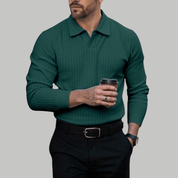 Trendy Long Sleeve Ribbed Knit Polo Shirt - Montford & Co