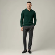 Trendy Long Sleeve Ribbed Knit Polo Shirt - Montford & Co