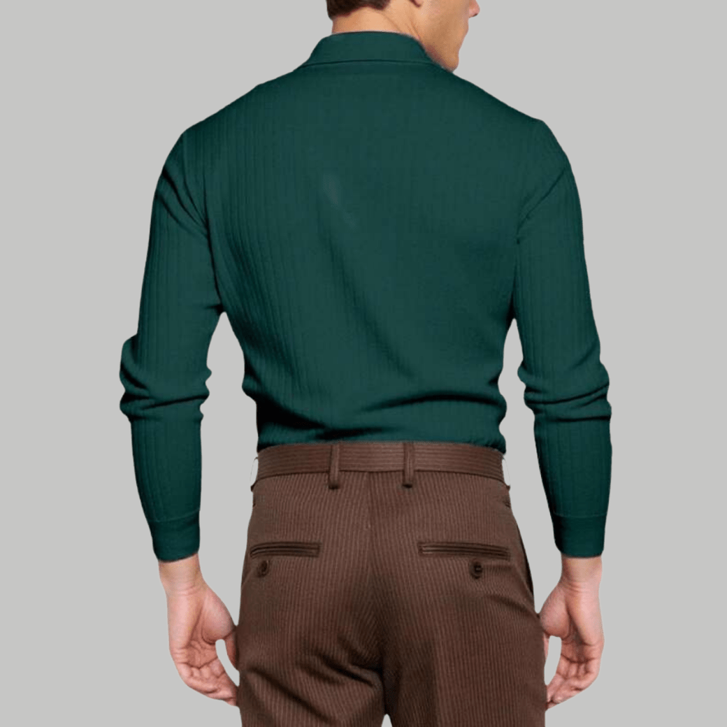 Trendy Long Sleeve Ribbed Knit Polo Shirt - Montford & Co